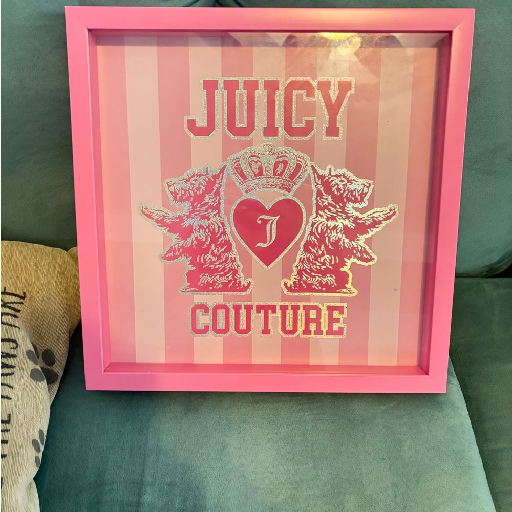 Juicy Couture Pink Striped Framed Logo Art